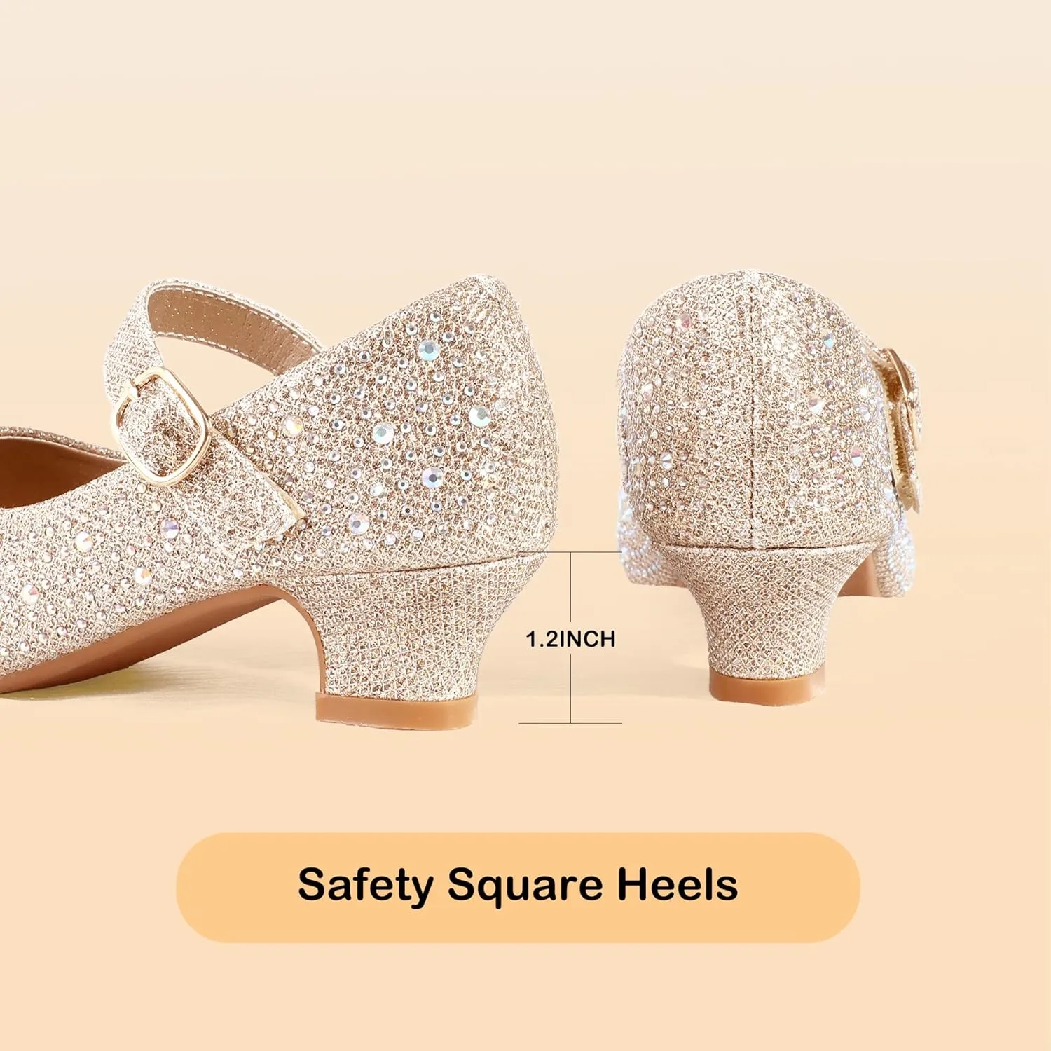 PANDANINJIA Molly Girls Dress Shoes Mary Jane Heels Flower Wedding Party Back to School Pump Shoes for Toddler Little Kid