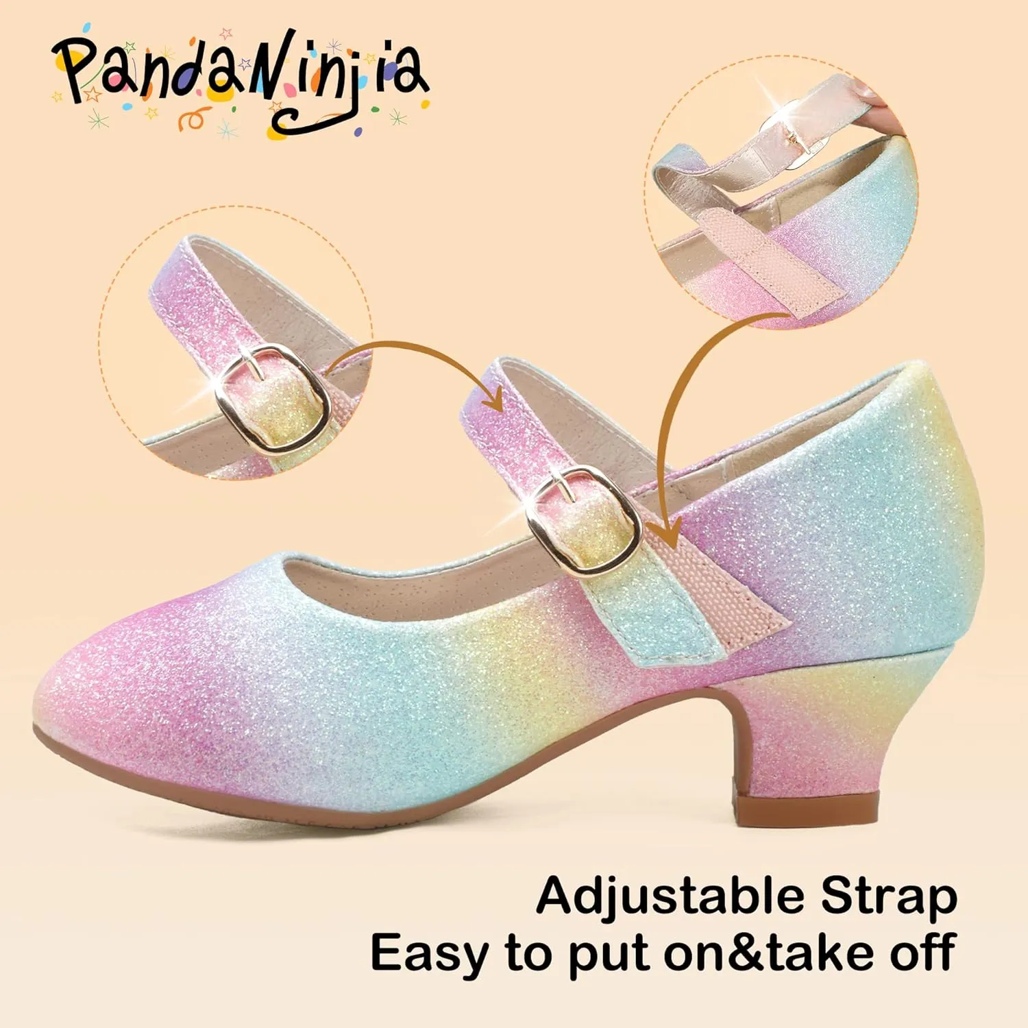 PANDANINJIA Molly Girls Dress Shoes Mary Jane Heels Flower Wedding Party Back to School Pump Shoes for Toddler Little Kid