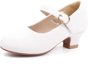 PANDANINJIA Molly Girls Dress Shoes Mary Jane Heels Flower Wedding Party Back to School Pump Shoes for Toddler Little Kid