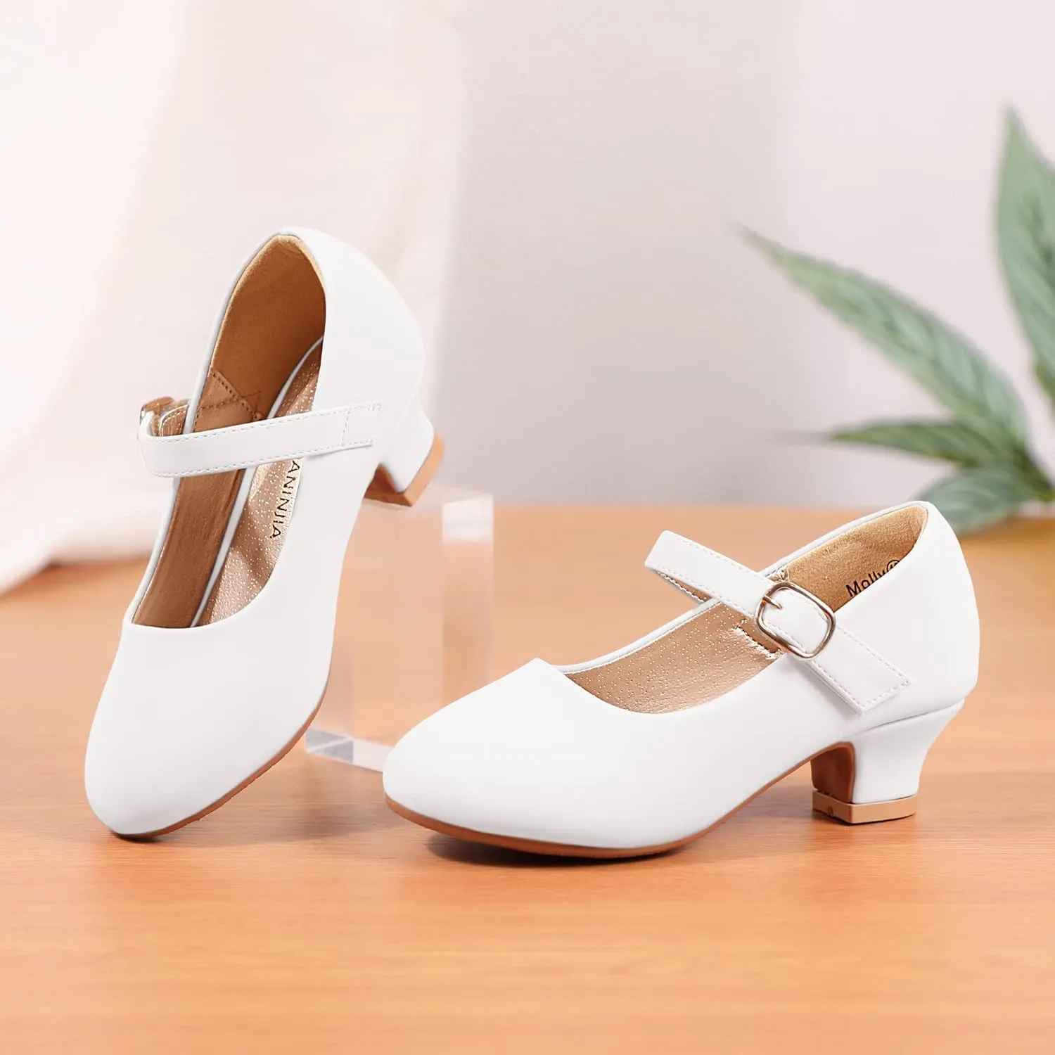 PANDANINJIA Molly Girls Dress Shoes Mary Jane Heels Flower Wedding Party Back to School Pump Shoes for Toddler Little Kid