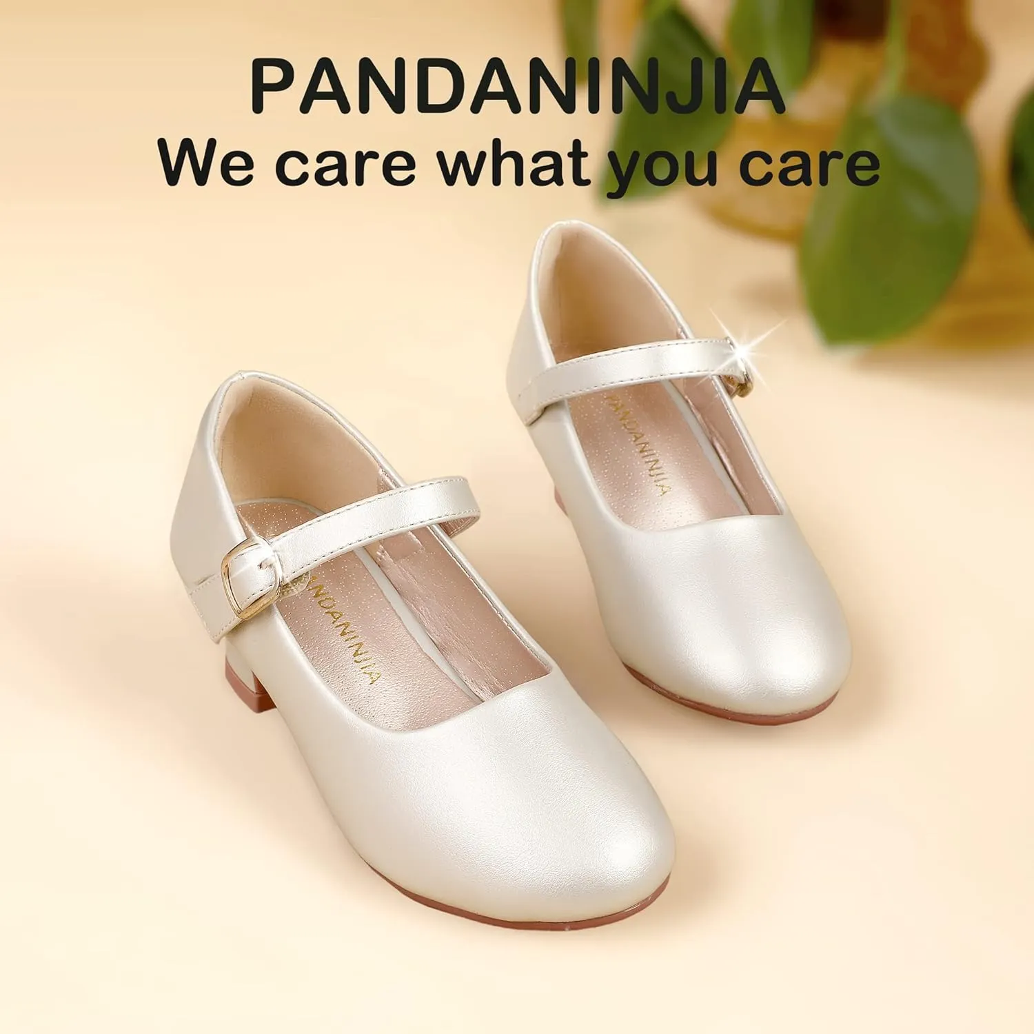 PANDANINJIA Molly Girls Dress Shoes Mary Jane Heels Flower Wedding Party Back to School Pump Shoes for Toddler Little Kid