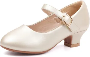 PANDANINJIA Molly Girls Dress Shoes Mary Jane Heels Flower Wedding Party Back to School Pump Shoes for Toddler Little Kid