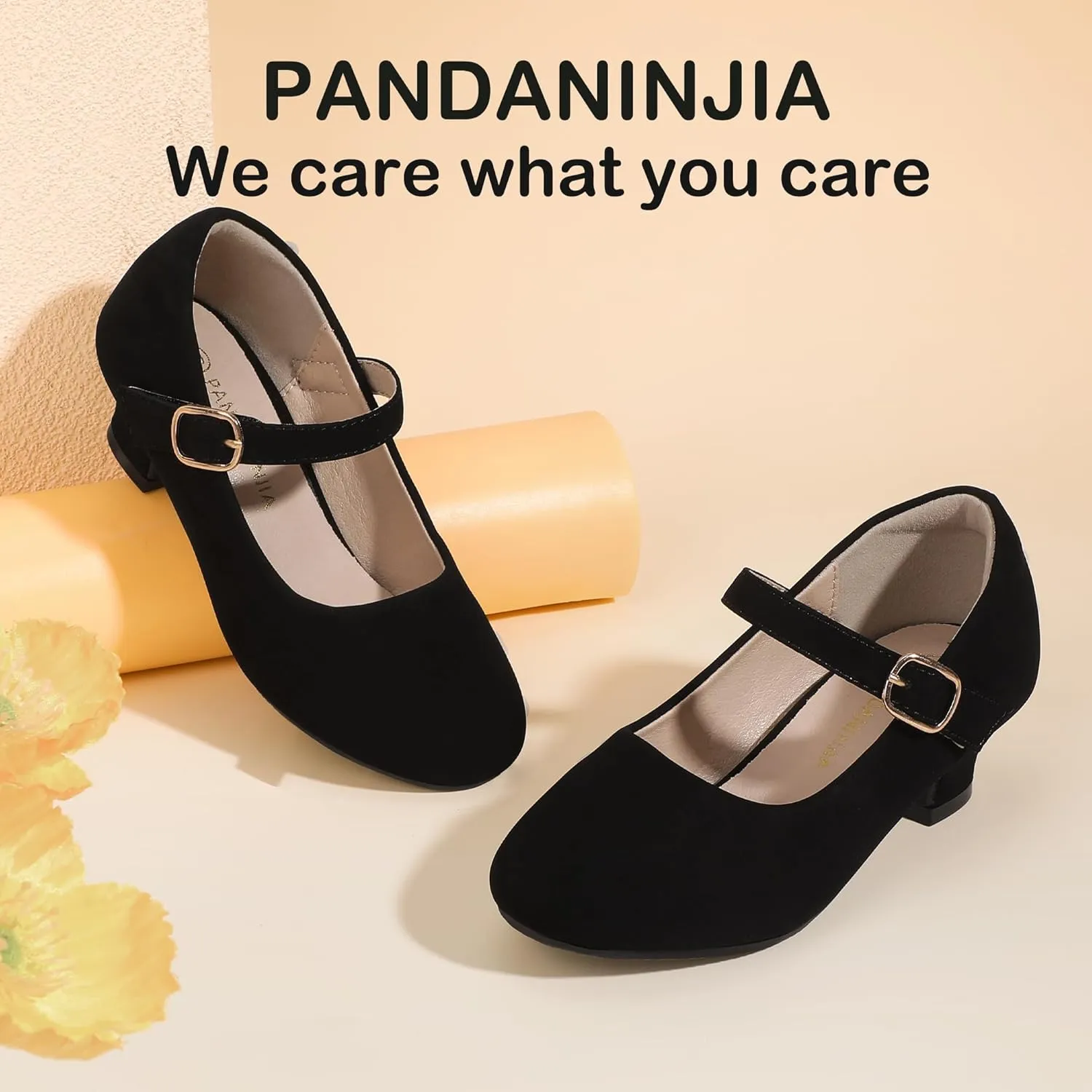 PANDANINJIA Molly Girls Dress Shoes Mary Jane Heels Flower Wedding Party Back to School Pump Shoes for Toddler Little Kid