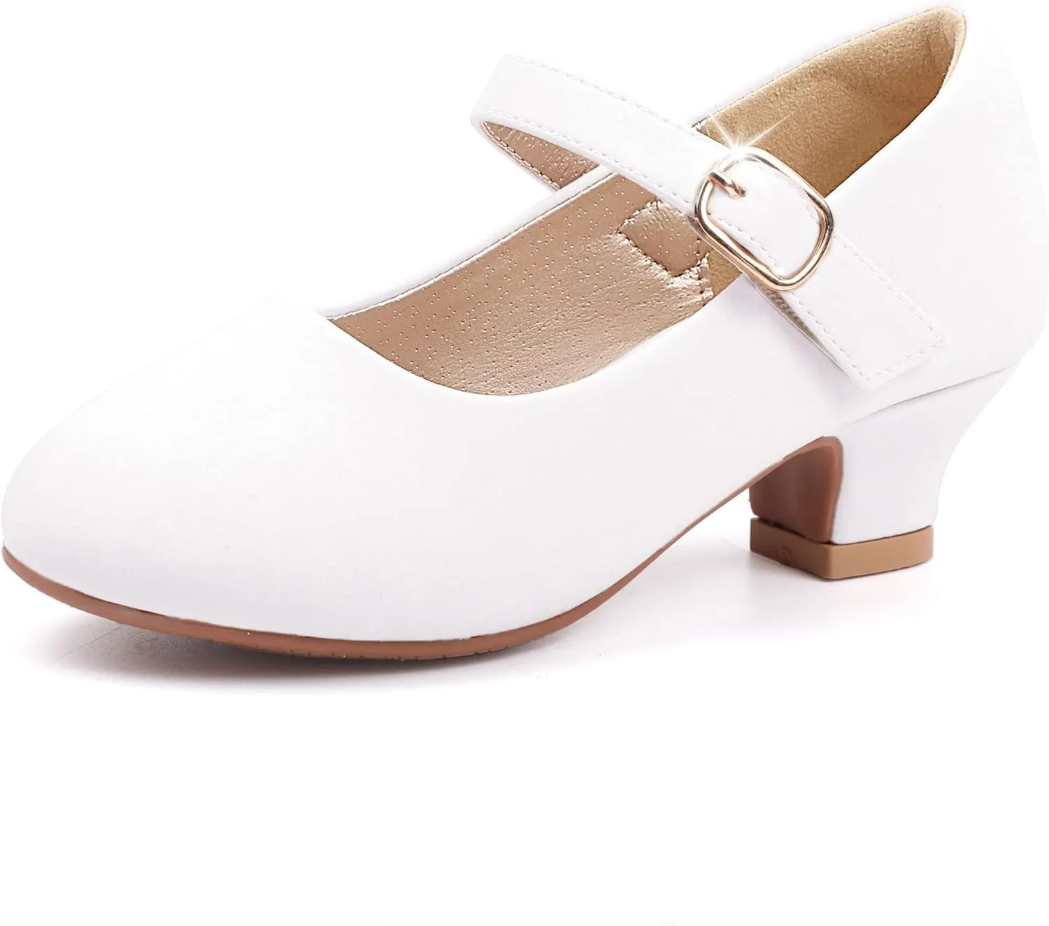 PANDANINJIA Molly Girls Dress Shoes Mary Jane Heels Flower Wedding Party Back to School Pump Shoes for Toddler Little Kid