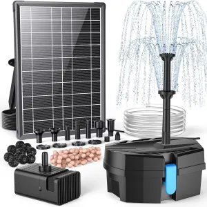 POPOSOAP Solar Fountain Pump with Pond Filter Kit, 8W Solar Pond Pump with Pond Filter Box, Pond Filter for Outdoor Pond Garden Fountain Waterfall DIY Water Feature
