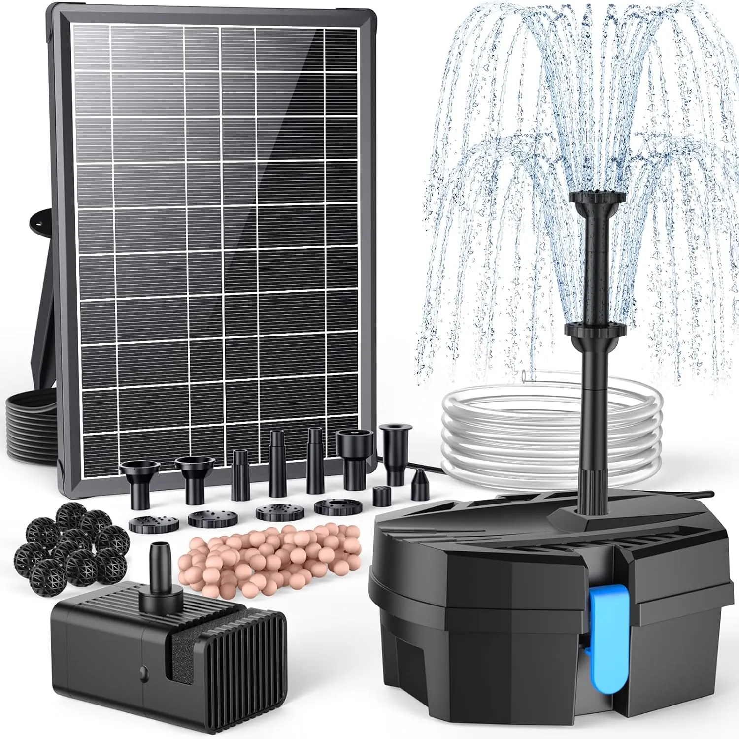 POPOSOAP Solar Fountain Pump with Pond Filter Kit, 8W Solar Pond Pump with Pond Filter Box, Pond Filter for Outdoor Pond Garden Fountain Waterfall DIY Water Feature