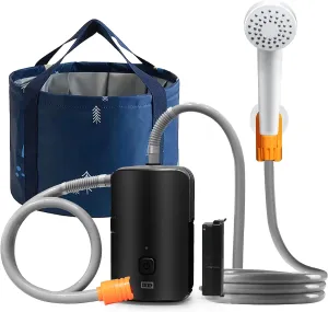 Portable Outdoor Shower, 4400 mAh Removable Rechargeable Battery, with LED Light, Battery Powered Shower Pump Collapsible Bucket, Suitable for Hiking/Backpacking, Camping, Travel, Beach, Pet