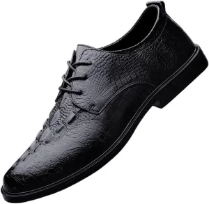 Retro Crocodile Pattern Men Leather Shoes Elegant Waterproof Dress Shoes Classic Low Top Non Slip Lace-up Oxfords