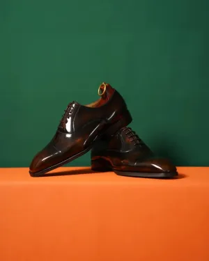 Rich Brown Patina Faux Leather Balmoral Toe Cap Oxfords