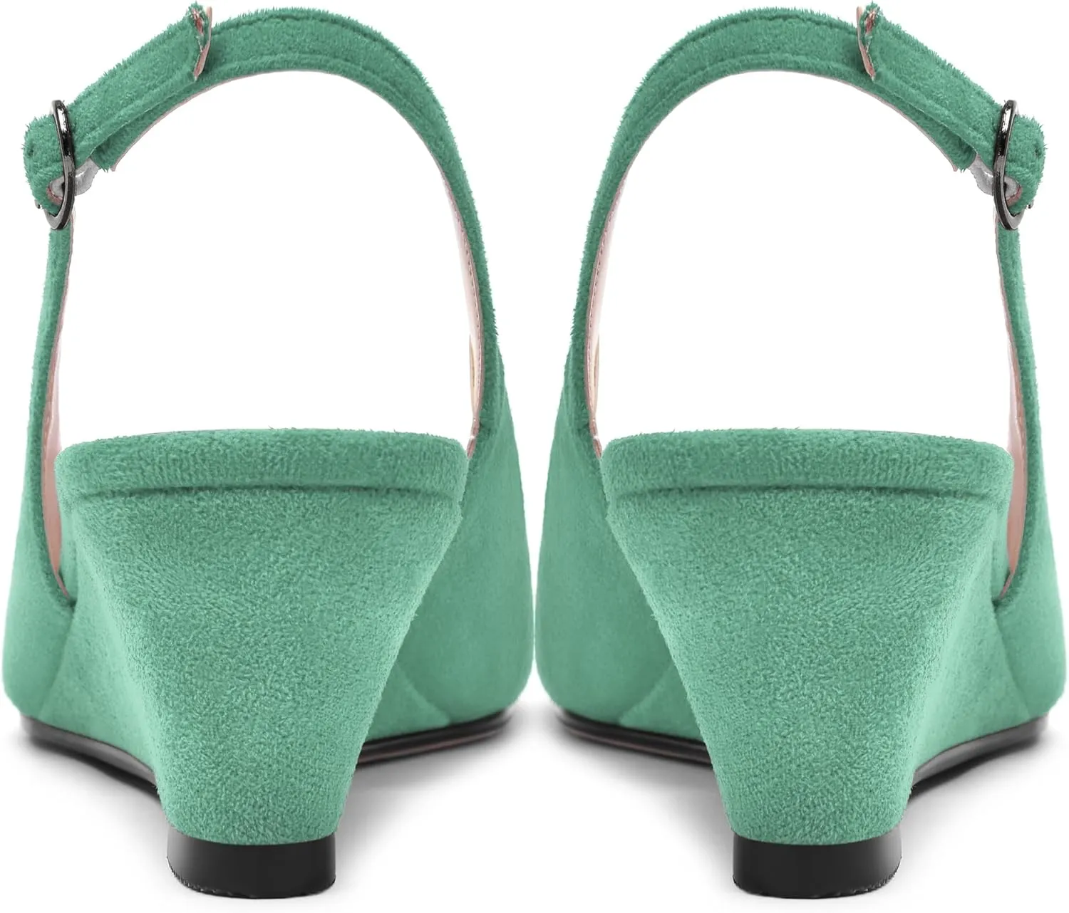 ROSERWISH Womens Casual Dating Buckle Stylish Peep Toe Suede Slingback Wedge Low Heel Pumps Shoes 2 Inch