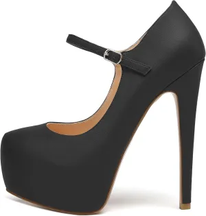 SAMMITOP Women's Round Toe High Heel Mary Jane Dress Pumps Platform Stiletto Shoes