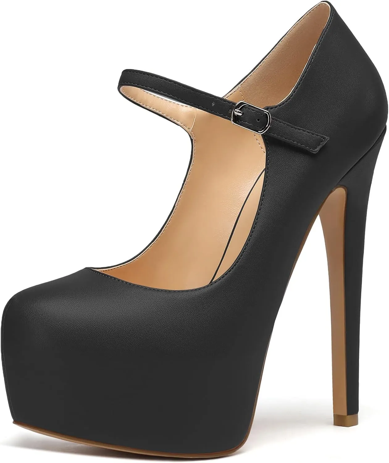 SAMMITOP Women's Round Toe High Heel Mary Jane Dress Pumps Platform Stiletto Shoes