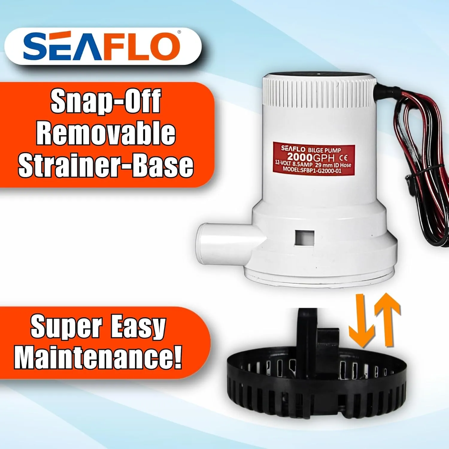 SEAFLO 01 Series 2000 GPH Bilge Pump – 12V, 1-1/8" Outlet, Marine Submersible Pump with Anti-Airlock Protection, CE & Rohs Certified, 4-Year Warranty | Reliable for Boats and Marine Applications