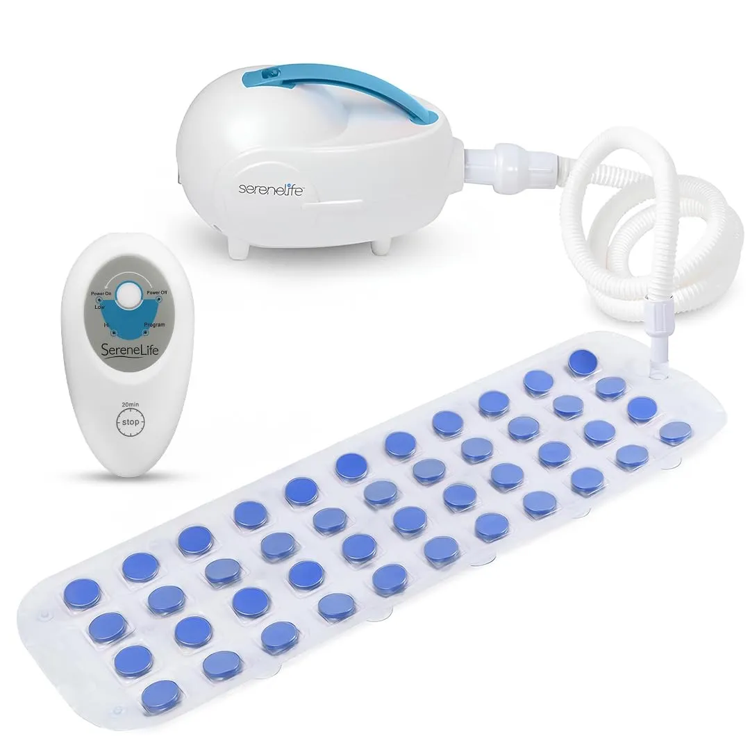 SereneLife Bubble Bath Mat, Non-Slip Bathtub Mat with Remote Control, Waterproof, Cushioned Design, Adjustable Bubbles, 8.2’ Air Hose and 47” x 14.2” Mold-Resistant Full Body Spa Massager