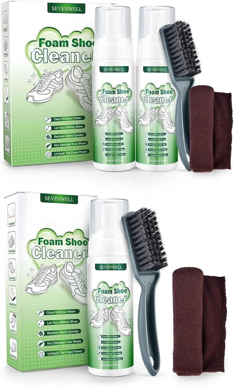 SEVENWELL White Sneaker Shoes Cleaner, Waterless Foam Shoe Cleaning Kit For Canvas, Tennis, Knit, Suede, Fabric