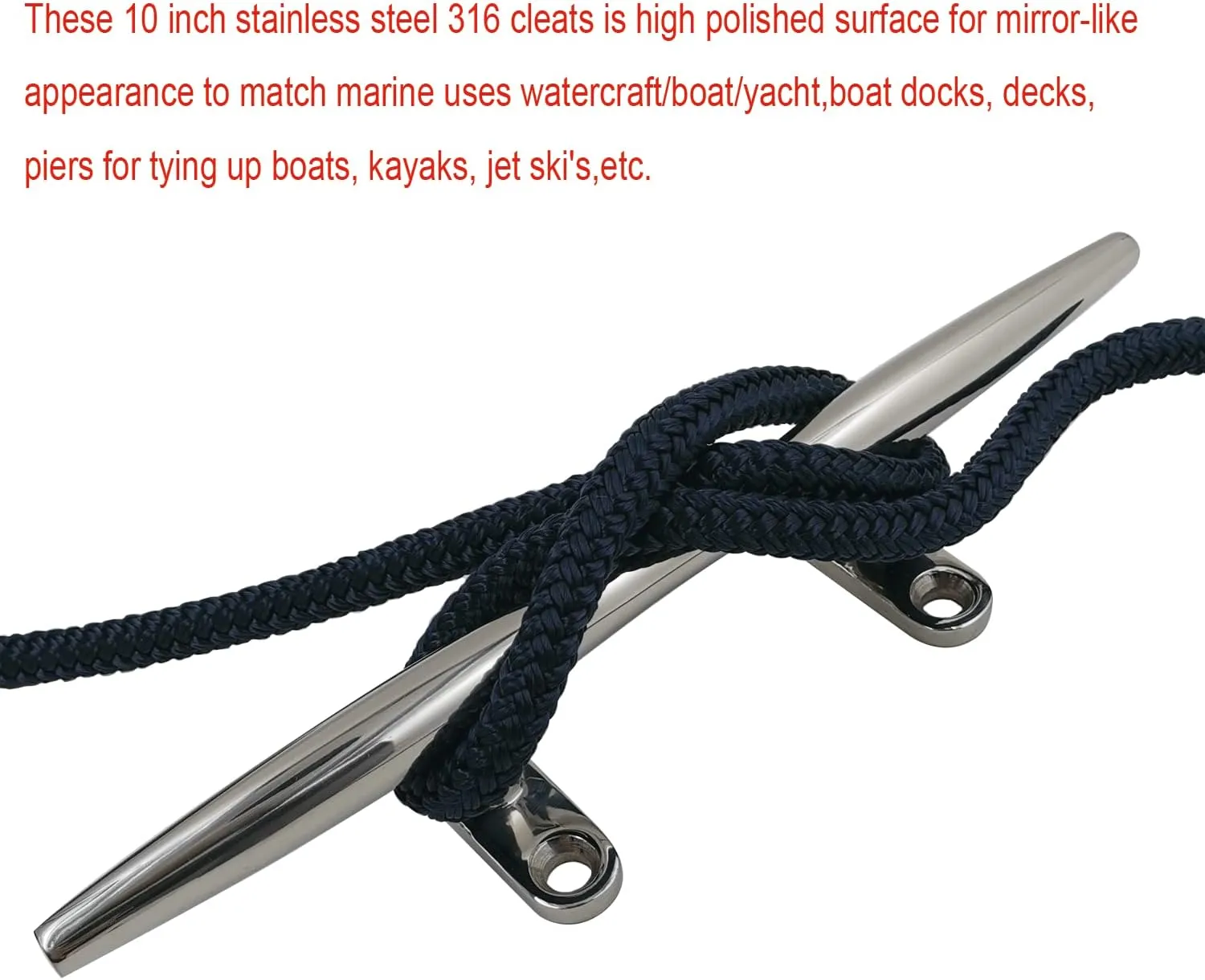 SHENGHUISS Boat Cleats 316 Stainless Steel Cleat Classic Open Base Boat Dock Cleats（4"/5"/6"/8"/10"/12"）
