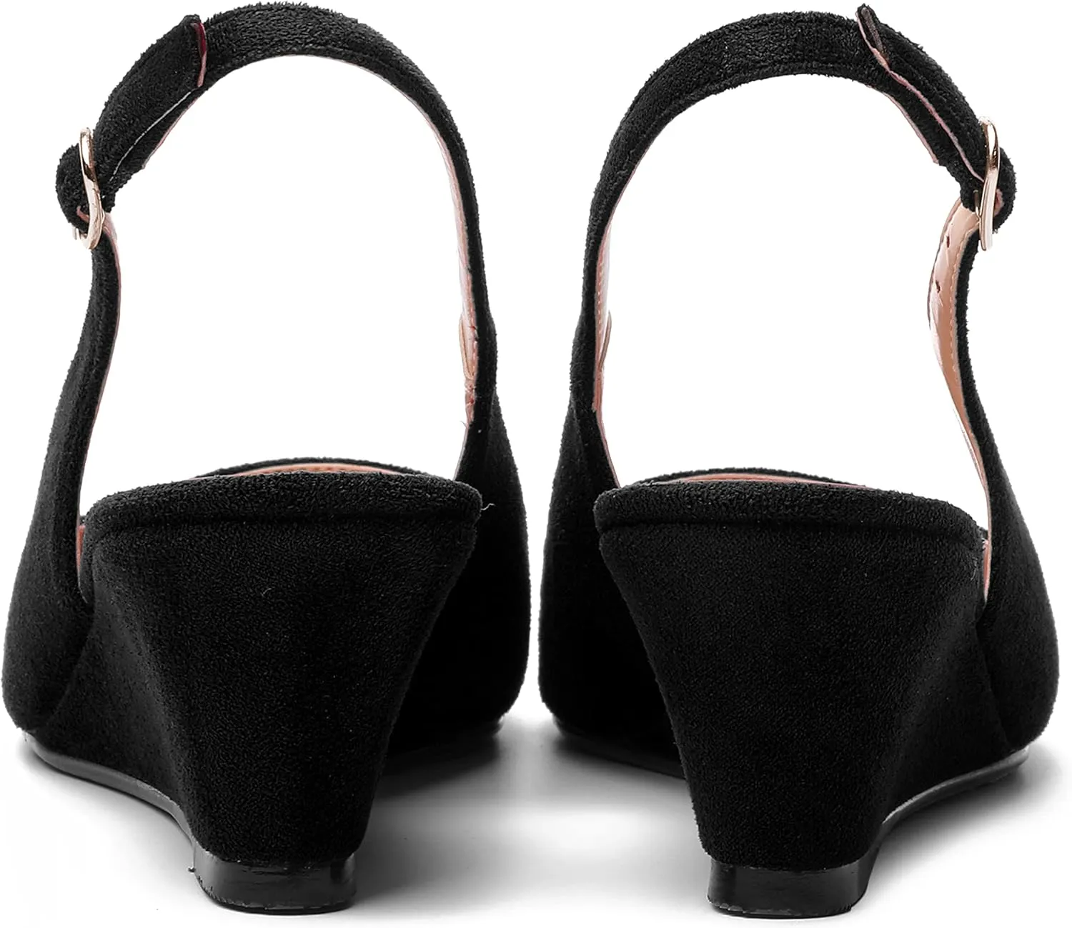 SHOWFOREST Womens Solid Adjustable Strap Suede Dress Buckle Dating Pointed Toe Wedge Low Heel Pumps Shoes 2 Inch