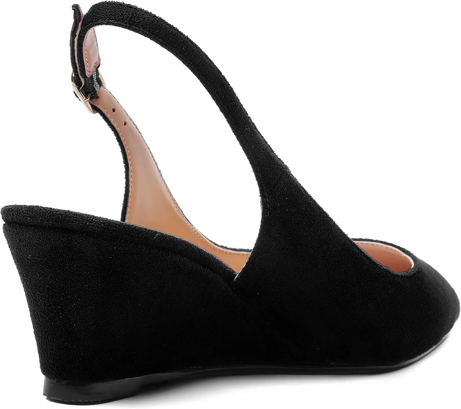 SHOWFOREST Womens Solid Adjustable Strap Suede Dress Buckle Dating Pointed Toe Wedge Low Heel Pumps Shoes 2 Inch