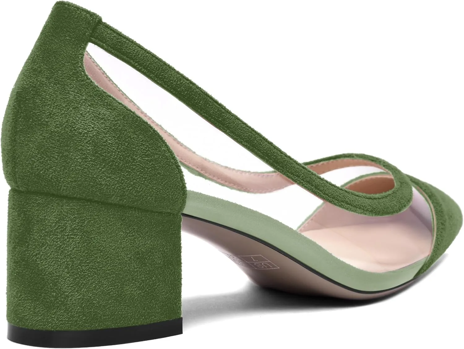 SHOWFOREST Womens Solid Clear Dress Slip On Pointed Toe Suede Dating Chunky Low Heel Pumps Shoes 2 Inch
