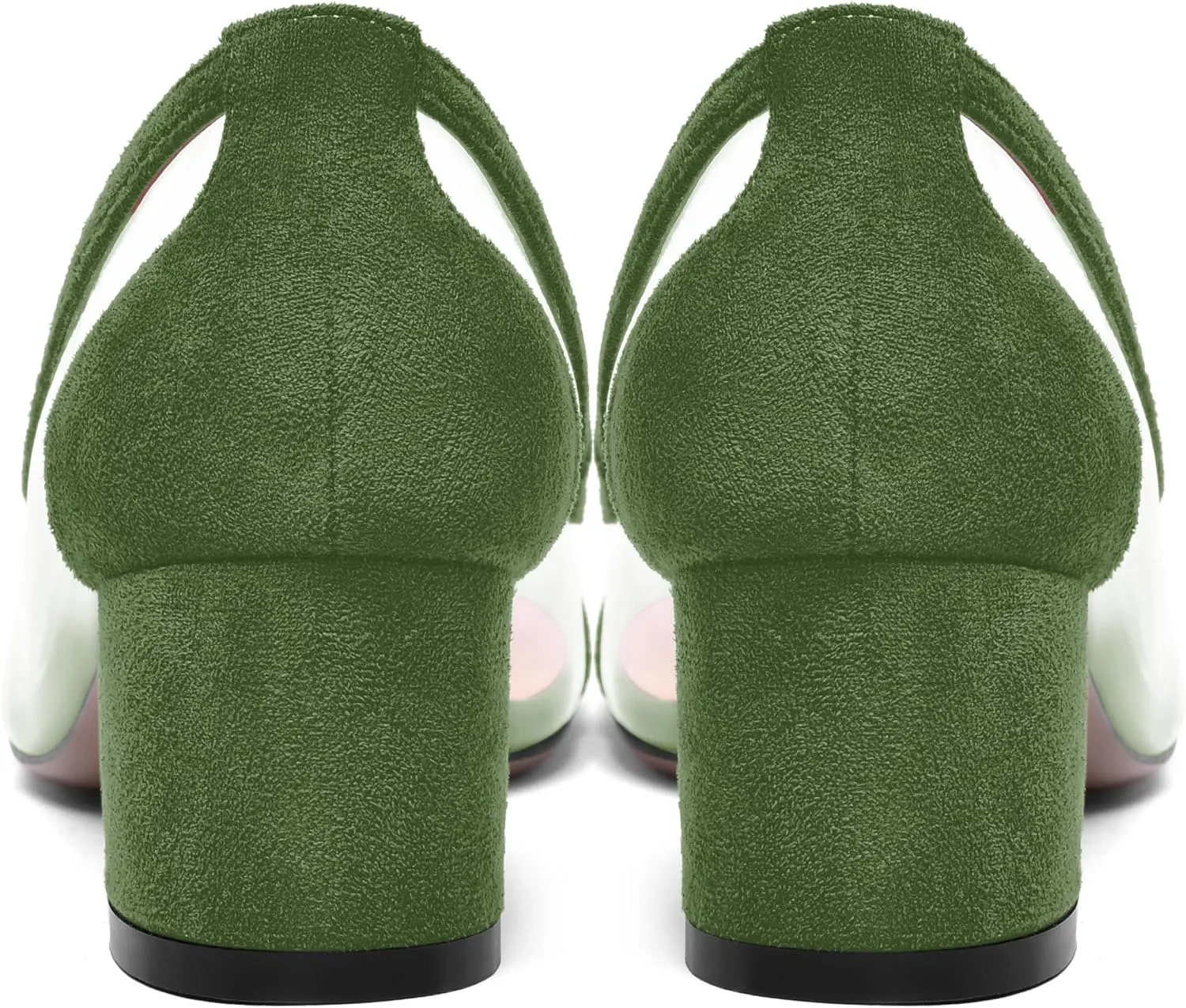 SHOWFOREST Womens Solid Clear Dress Slip On Pointed Toe Suede Dating Chunky Low Heel Pumps Shoes 2 Inch