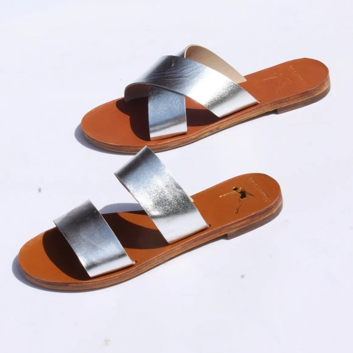 Silver - Camel Sole - Two-Strap Sandals