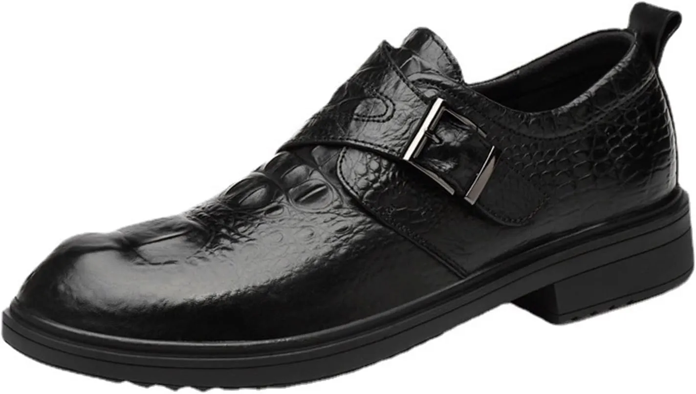 Single Season Men's Dress Shoes Croco Embossed Vegan Leather Low Block Heel Non-Slip Casual Very Popular Among Young People (Color : Black, Size : 8.5)