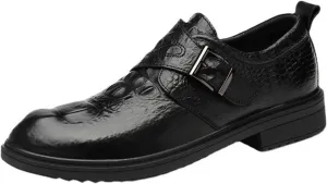 Single Season Men's Dress Shoes Croco Embossed Vegan Leather Low Block Heel Non-Slip Casual Very Popular Among Young People (Color : Black, Size : 8.5)