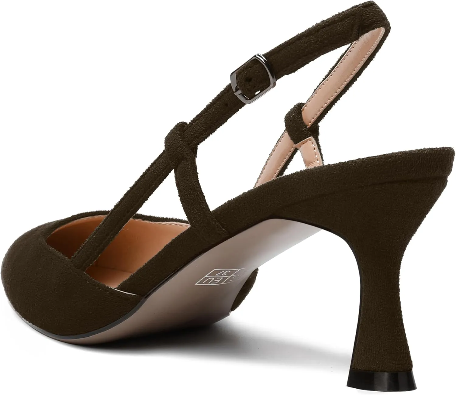 SKYSTERRY Womens Suede Evening Casual Pointed Toe Buckle Slingback Spool Mid Heel Pumps Shoes 2.5 Inch