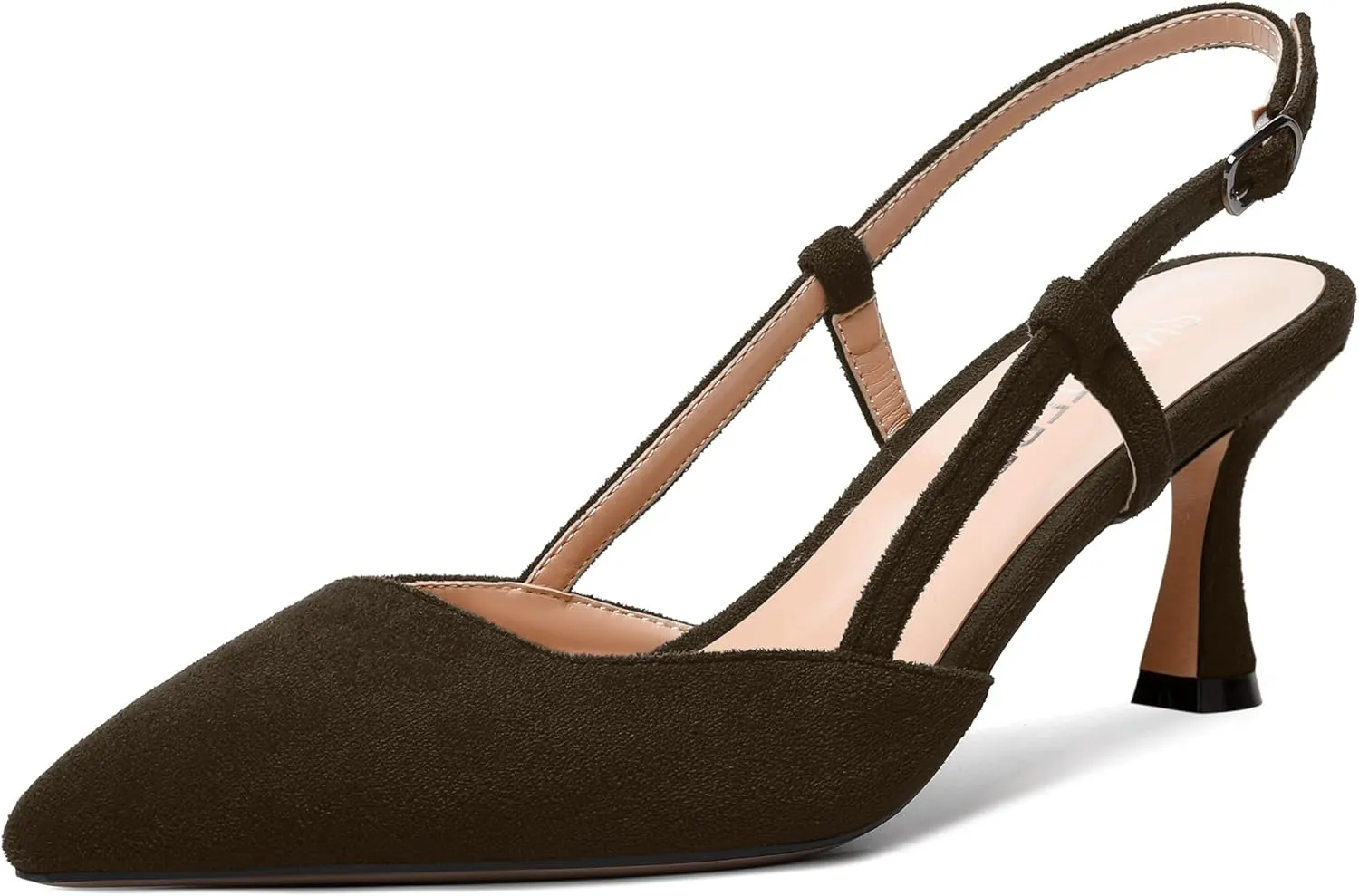 SKYSTERRY Womens Suede Evening Casual Pointed Toe Buckle Slingback Spool Mid Heel Pumps Shoes 2.5 Inch