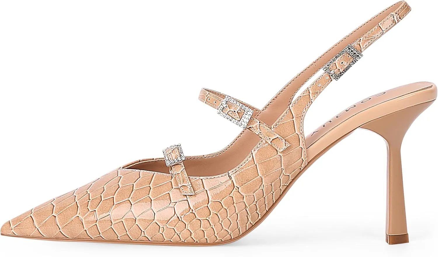 Slingback Heels for Women with Crystal Straps Pointed Toe Dress Sandals with Kitten Heel for Wedding Office Party or Formal Events