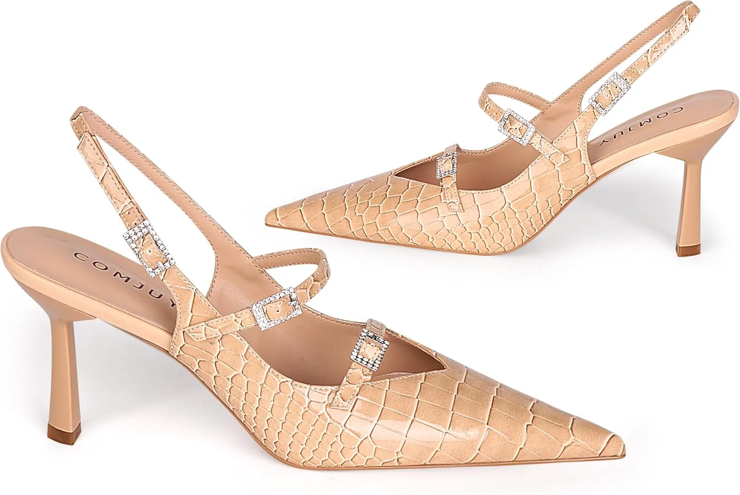 Slingback Heels for Women with Crystal Straps Pointed Toe Dress Sandals with Kitten Heel for Wedding Office Party or Formal Events