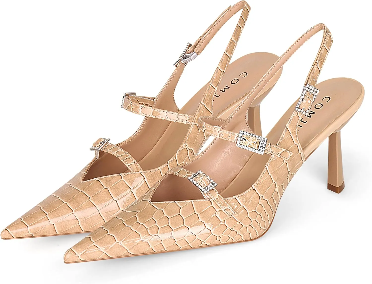Slingback Heels for Women with Crystal Straps Pointed Toe Dress Sandals with Kitten Heel for Wedding Office Party or Formal Events