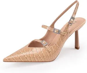 Slingback Heels for Women with Crystal Straps Pointed Toe Dress Sandals with Kitten Heel for Wedding Office Party or Formal Events