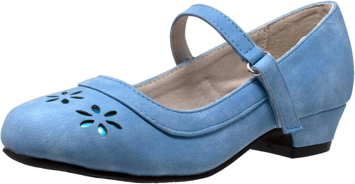 SOBEYO Girls' Dress Shoes Mary Jane Low Heel Flowers Cut Out Accents Leather Lining Insole Comfortable Memory Foam Cushion Wedding Party Princess Pump School Shoe