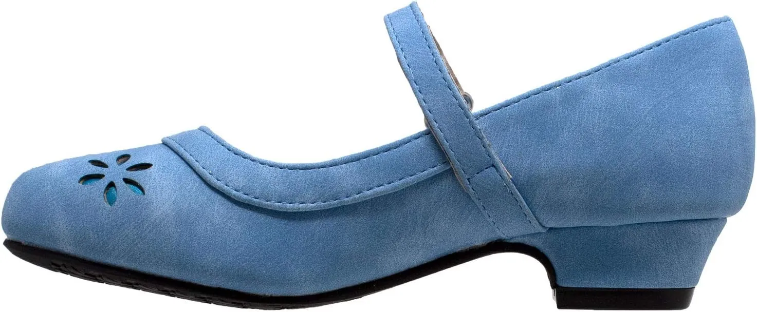 SOBEYO Girls' Dress Shoes Mary Jane Low Heel Flowers Cut Out Accents Leather Lining Insole Comfortable Memory Foam Cushion Wedding Party Princess Pump School Shoe