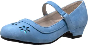 SOBEYO Girls' Dress Shoes Mary Jane Low Heel Flowers Cut Out Accents Leather Lining Insole Comfortable Memory Foam Cushion Wedding Party Princess Pump School Shoe