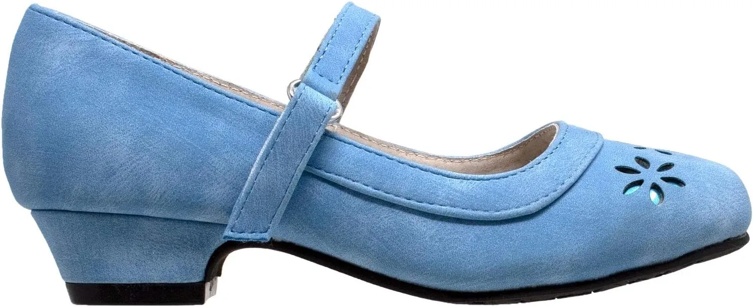 SOBEYO Girls' Dress Shoes Mary Jane Low Heel Flowers Cut Out Accents Leather Lining Insole Comfortable Memory Foam Cushion Wedding Party Princess Pump School Shoe