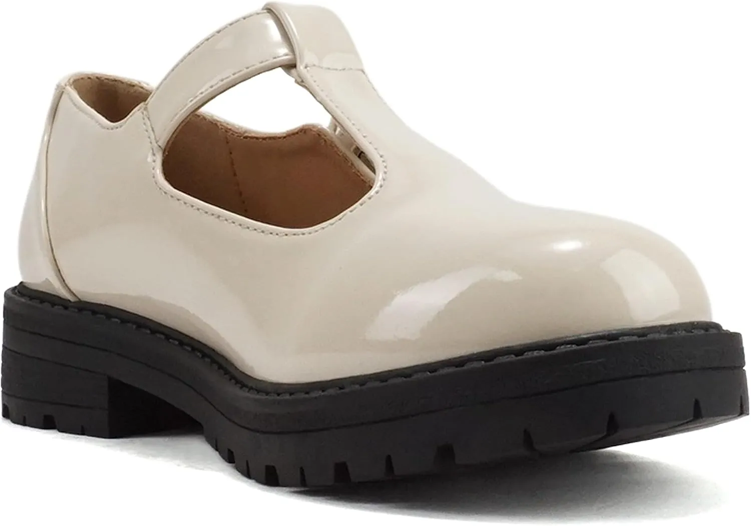 Soda “GARNY-2” ~ Little Kids/Children/Girls Round Closed Toe Hook & Loop T-Strap Mary Jane Lug Sole Low Heel Shoe