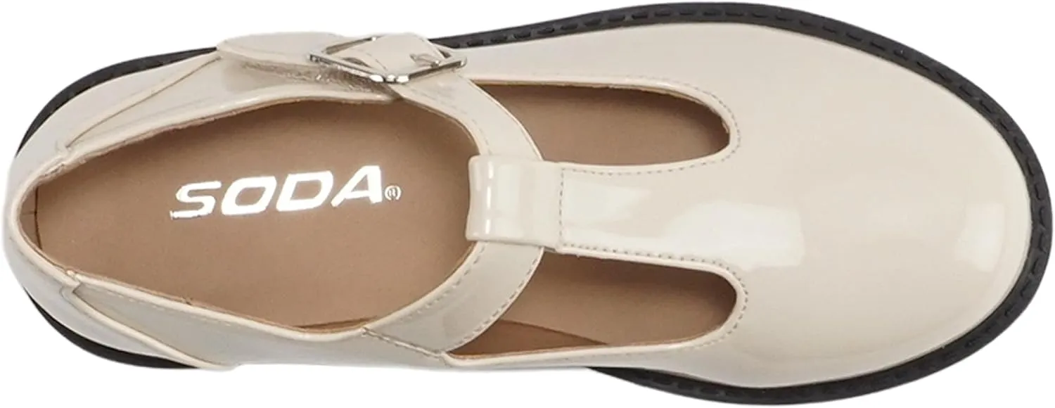 Soda “GARNY-2” ~ Little Kids/Children/Girls Round Closed Toe Hook & Loop T-Strap Mary Jane Lug Sole Low Heel Shoe