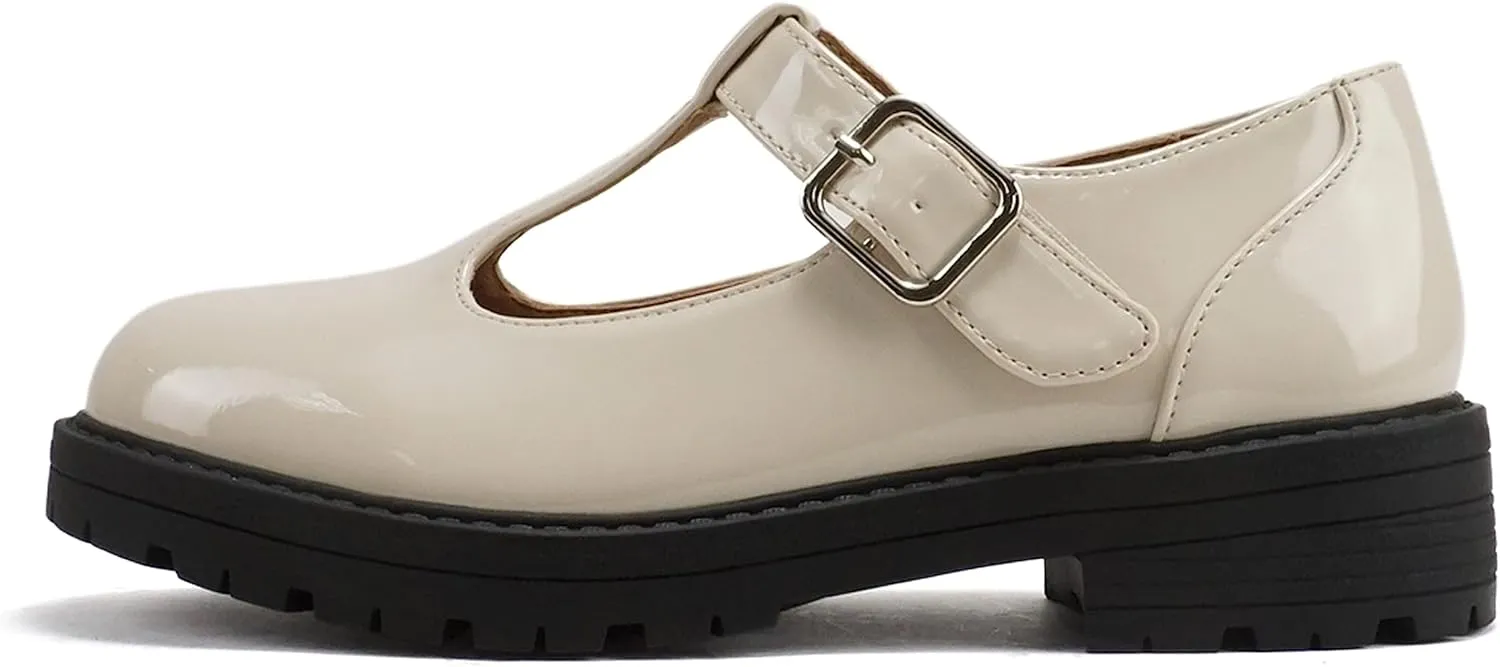 Soda “GARNY-2” ~ Little Kids/Children/Girls Round Closed Toe Hook & Loop T-Strap Mary Jane Lug Sole Low Heel Shoe