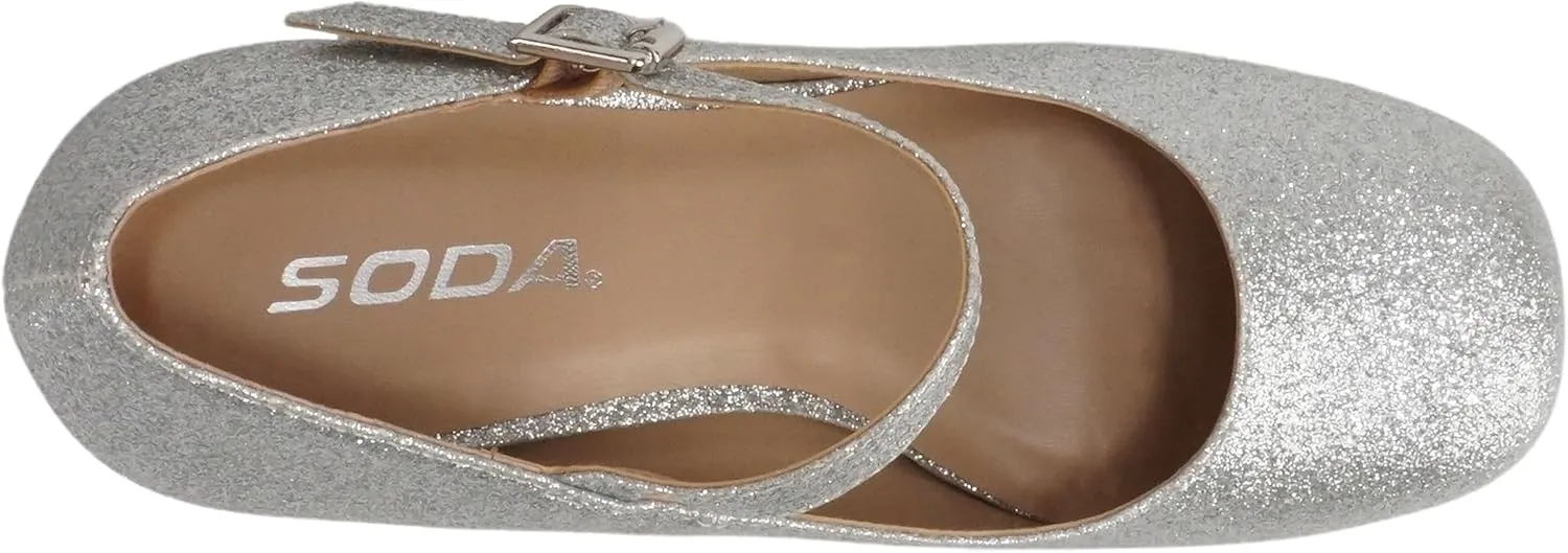 Soda “NOSTA” ~ Women Square Toe Mary Jane Platform High Chunky Flare Heel Pump Shoe with Adjustable Ankle Strap