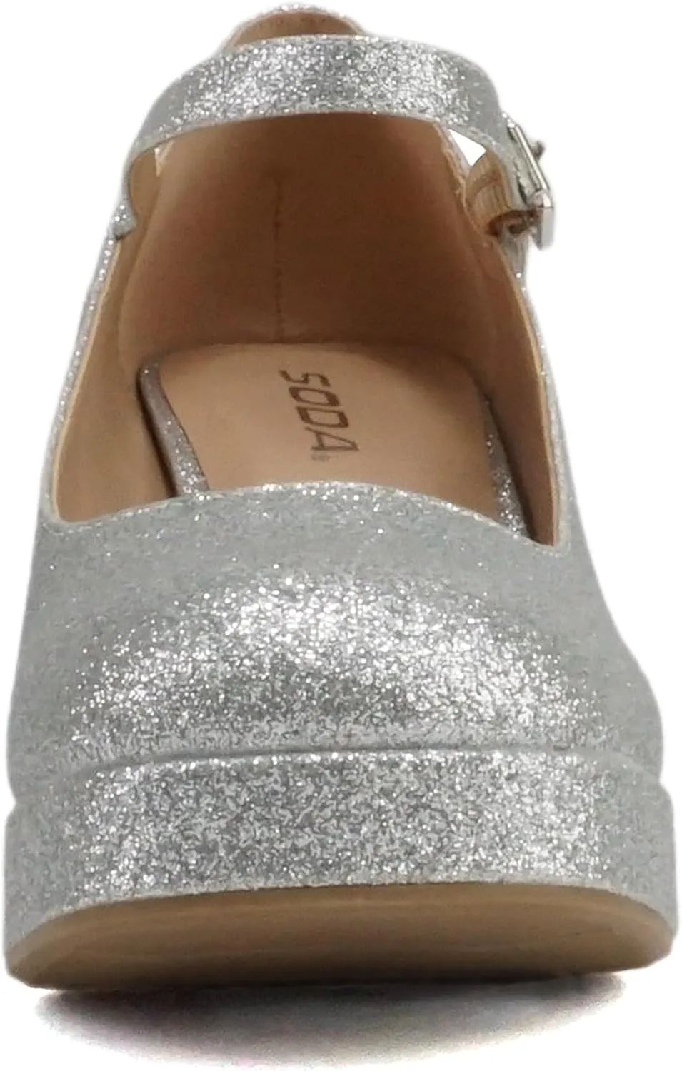 Soda “NOSTA” ~ Women Square Toe Mary Jane Platform High Chunky Flare Heel Pump Shoe with Adjustable Ankle Strap