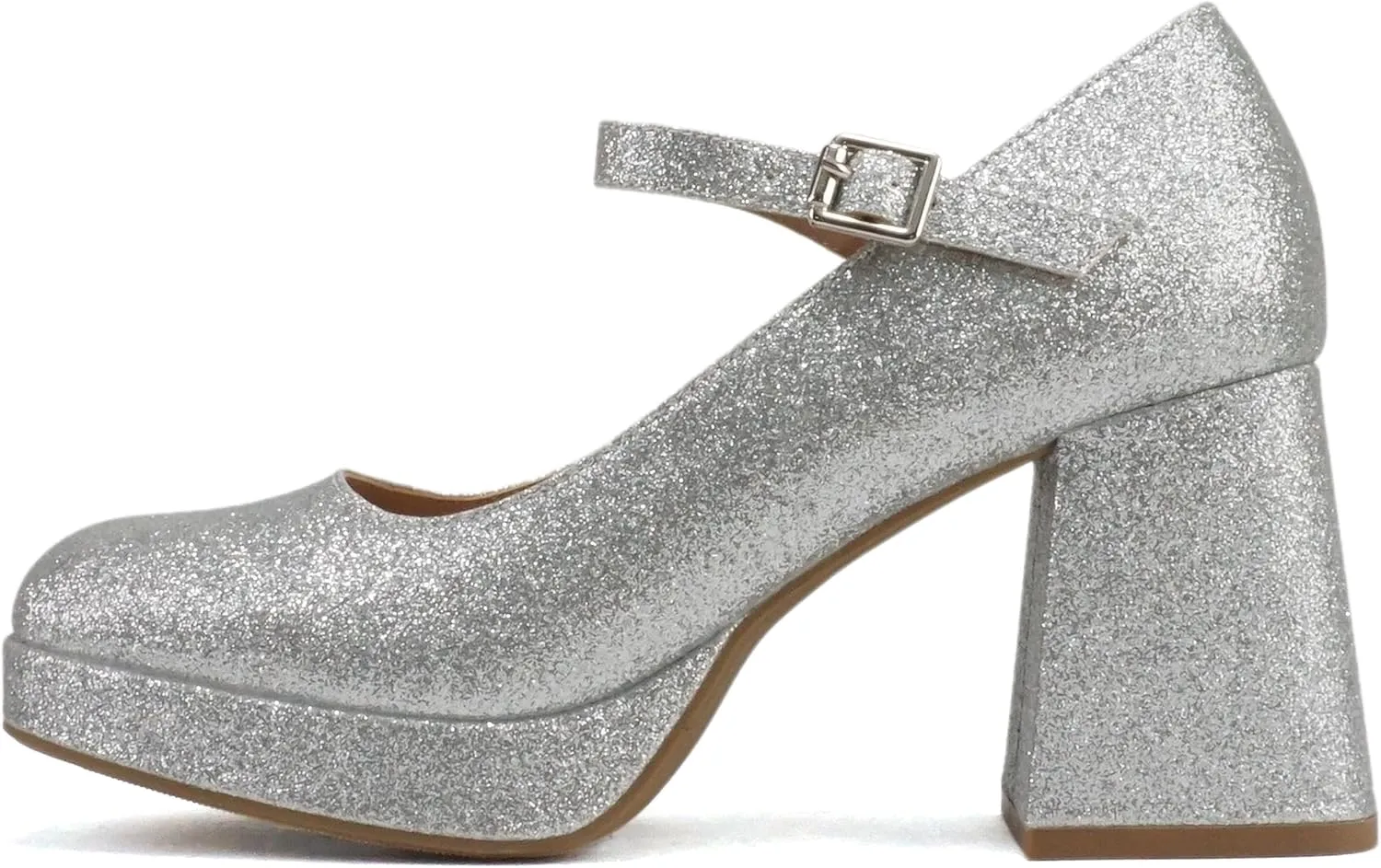 Soda “NOSTA” ~ Women Square Toe Mary Jane Platform High Chunky Flare Heel Pump Shoe with Adjustable Ankle Strap
