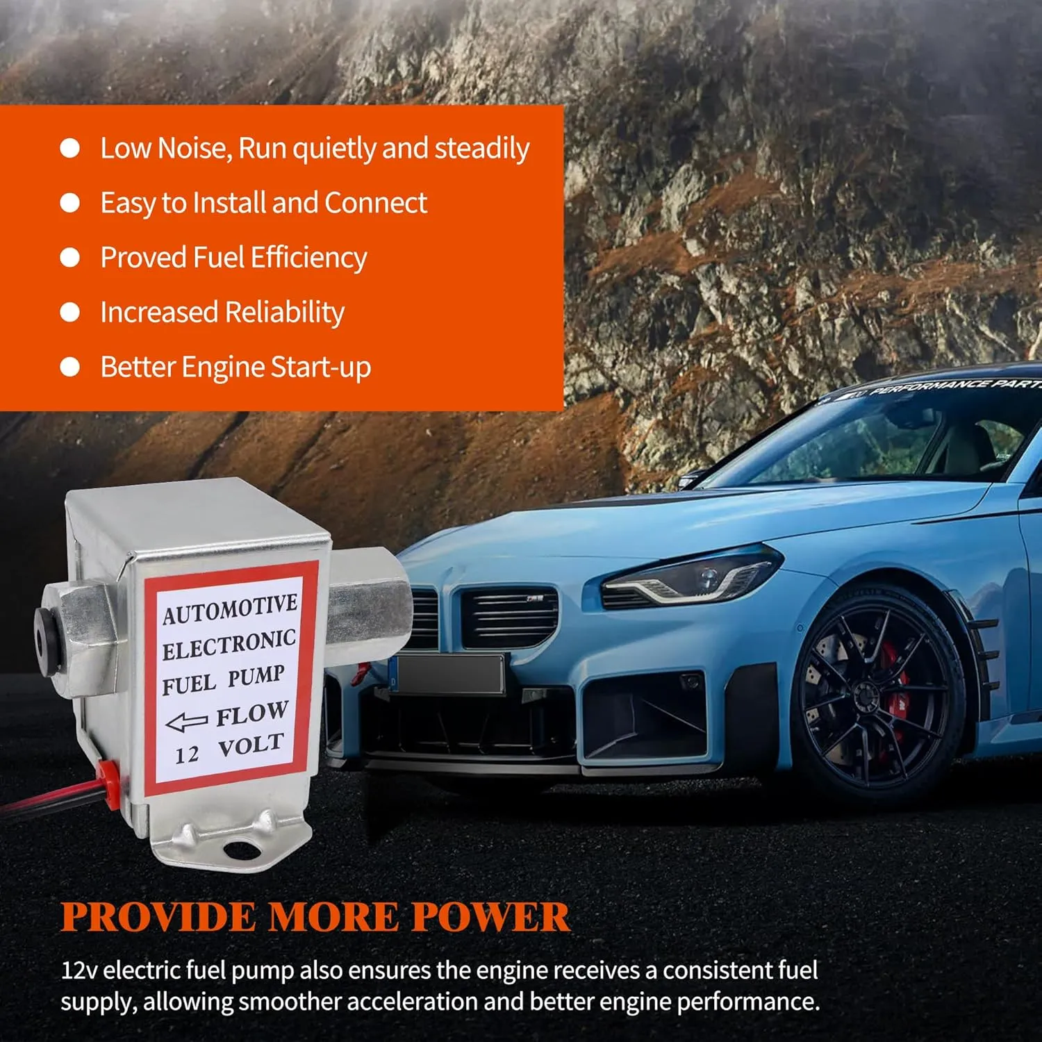 Solid State Fuel Pump Kit Replacement for Facet FEP42SV 12V 1.5-4Psi 25 GPH 12" Min Dry Lift Cube Car Electric Fuel Pump Low Pressure with Clamps/Fittings/Filter