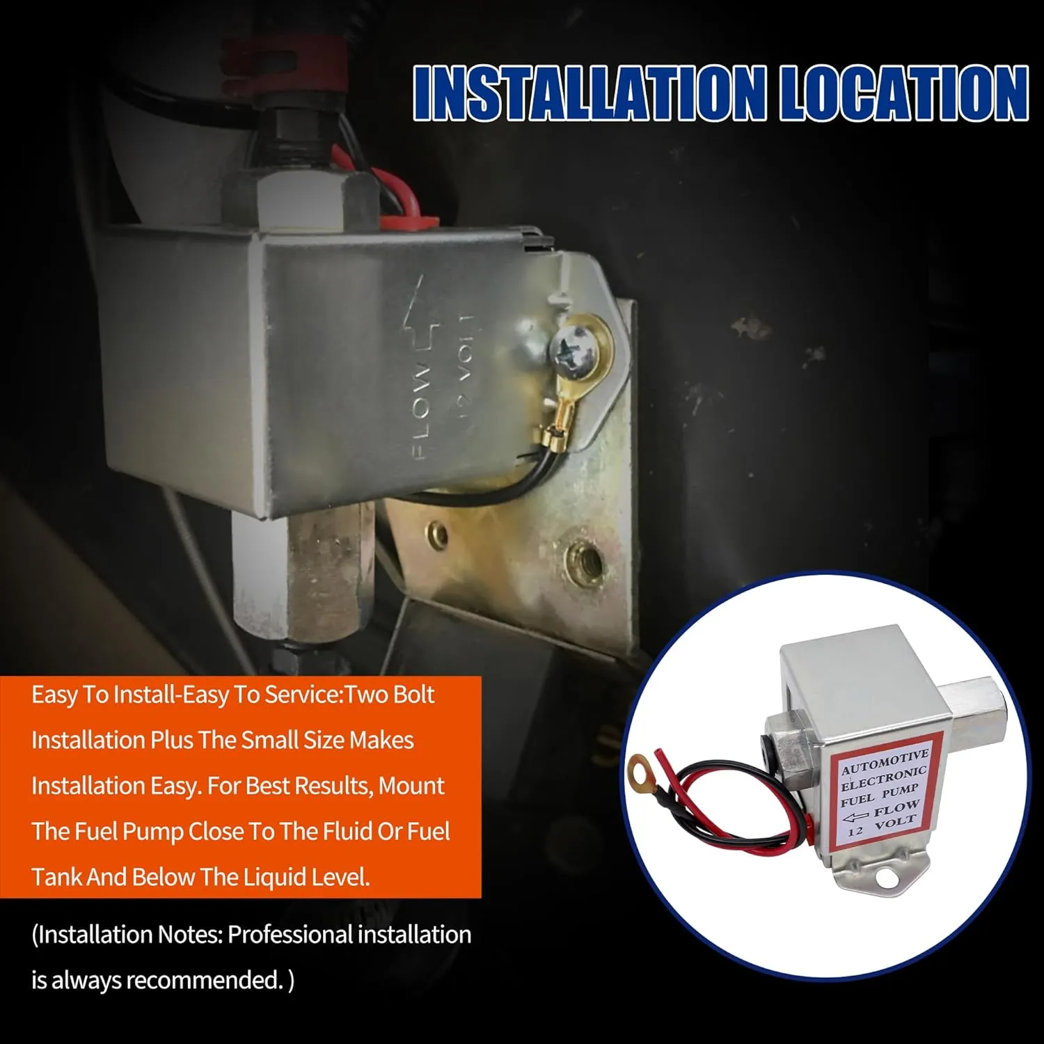 Solid State Fuel Pump Kit Replacement for Facet FEP42SV 12V 1.5-4Psi 25 GPH 12" Min Dry Lift Cube Car Electric Fuel Pump Low Pressure with Clamps/Fittings/Filter