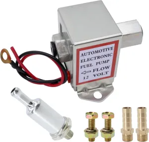 Solid State Fuel Pump Kit Replacement for Facet FEP42SV 12V 1.5-4Psi 25 GPH 12" Min Dry Lift Cube Car Electric Fuel Pump Low Pressure with Clamps/Fittings/Filter