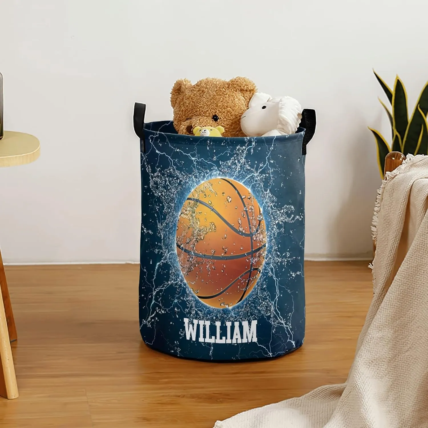 Sport Basketball Water Personalized Waterproof Foldable Laundry Basket Bag with Handle, Custom Collapsible Clothes Hamper Storage Bin for Toys Laundry Dorm Travel Bathroom