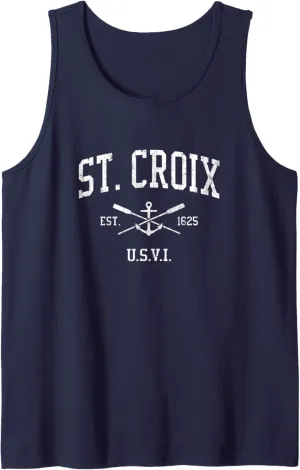 St. Croix VI Vintage Crossed Oars & Boat Anchor Sports Tank Top