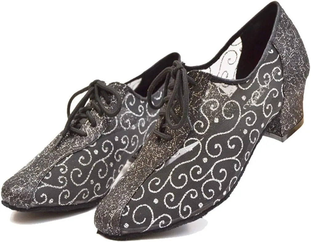 TDA QJ9005 Womens Lace-up Net Synthetic Salsa Tango Ballroom Latin Wedding Party Dance Shoes