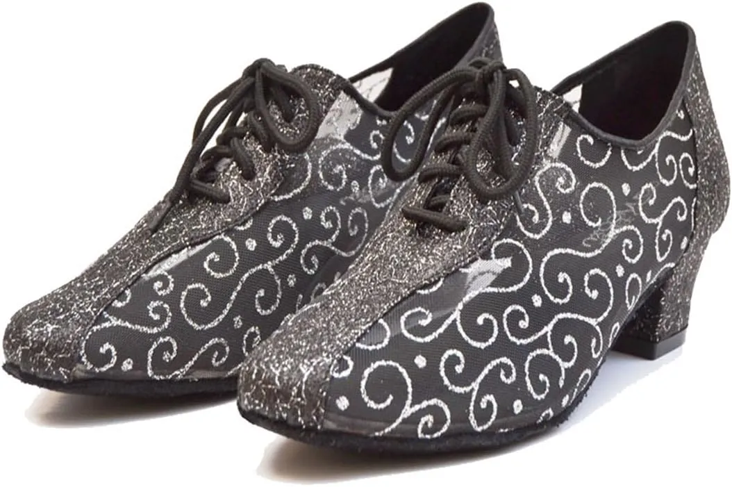 TDA QJ9005 Womens Lace-up Net Synthetic Salsa Tango Ballroom Latin Wedding Party Dance Shoes